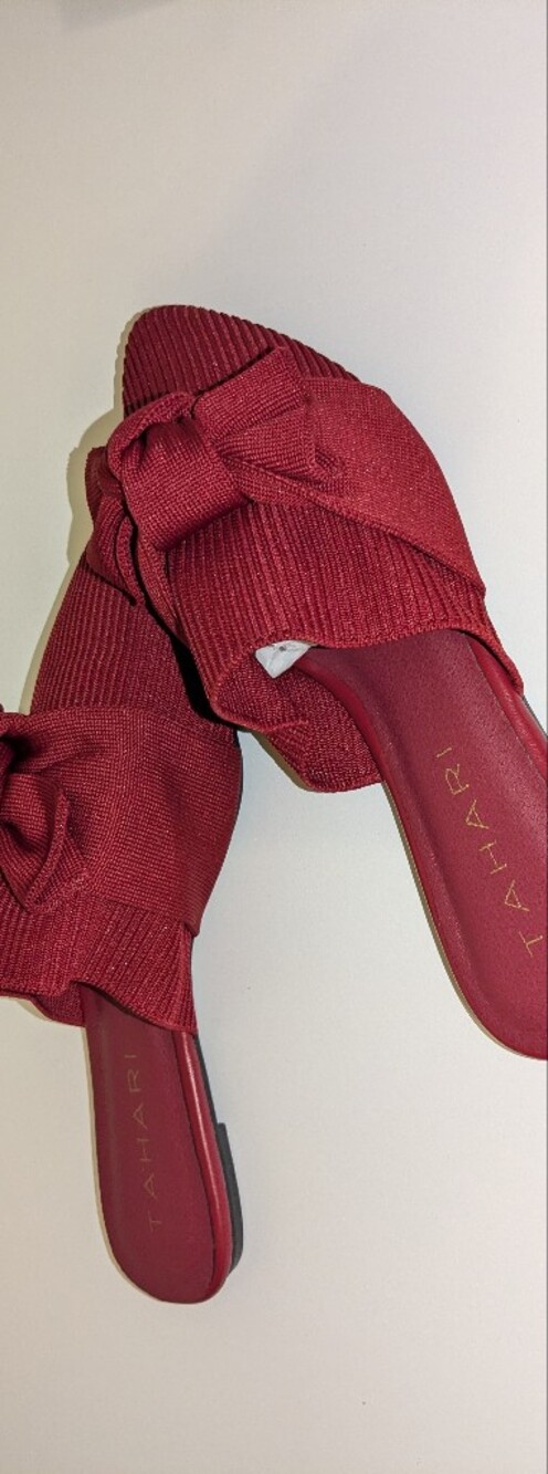 Tahari Burgundy Knot-Front Slip-On Mules